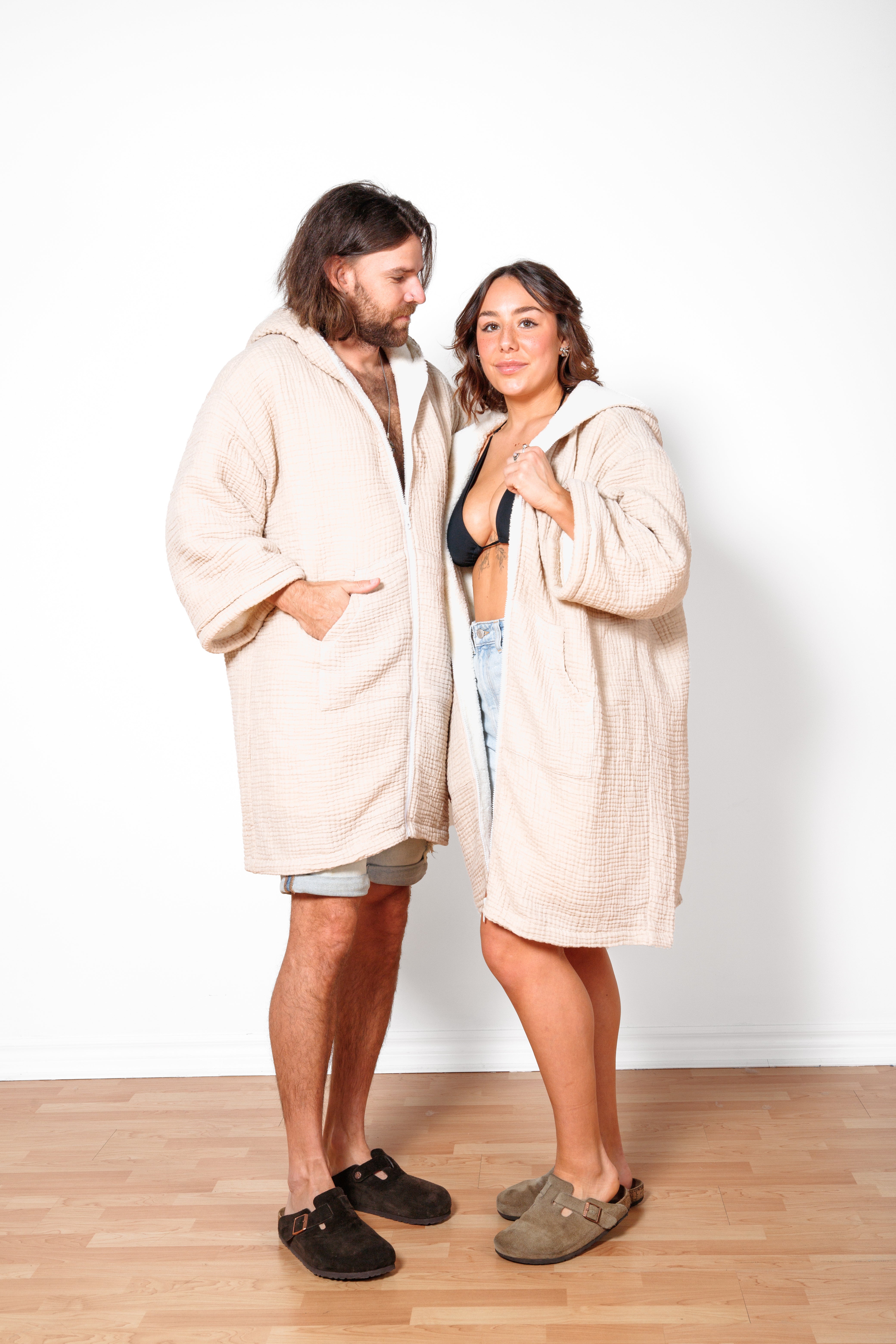 THE POLAR | Unisex Fleece-lined Muslin Zip Poncho – Tofino Towel Co.