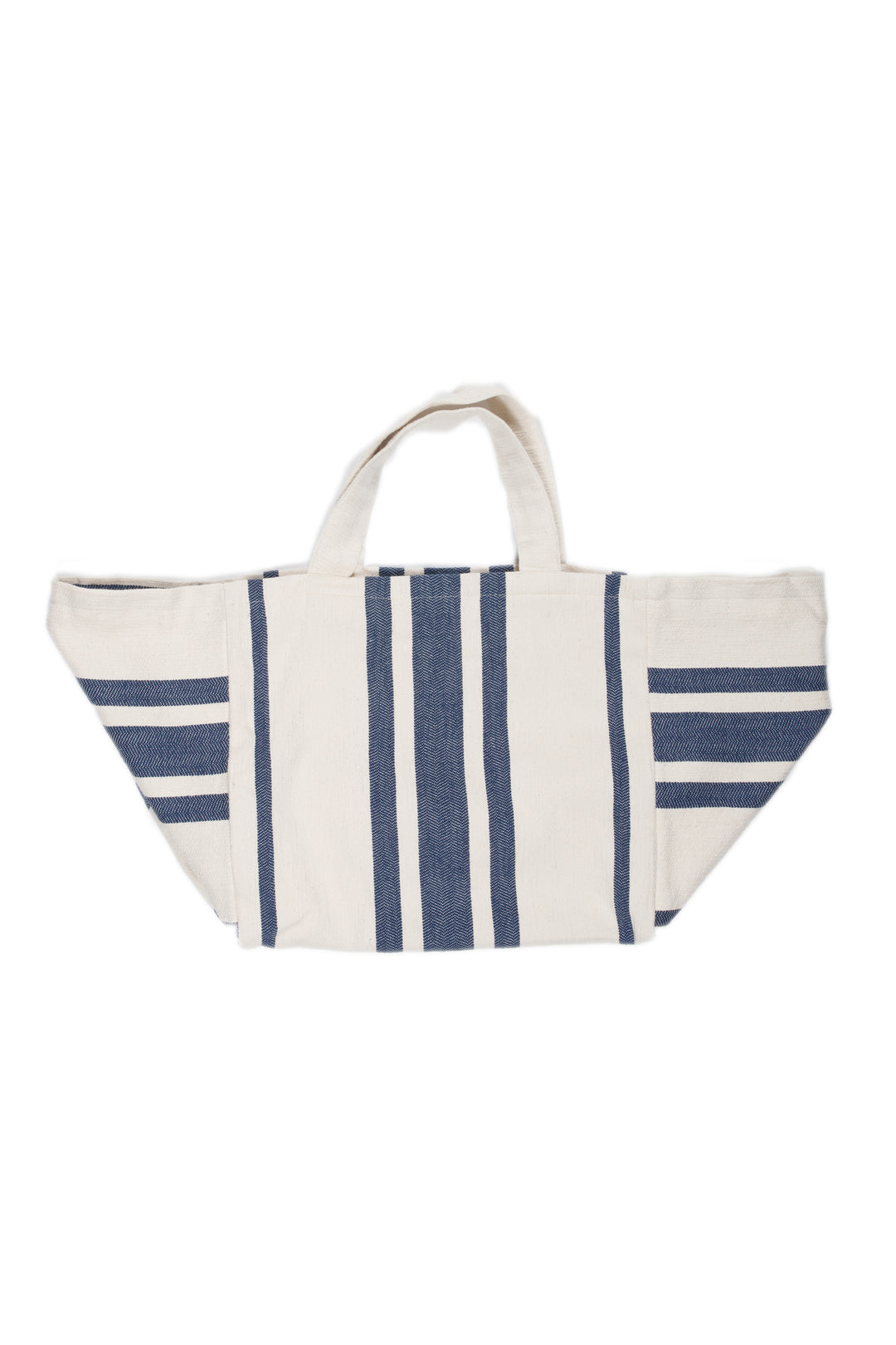 oversized white and blue striped Turkish cotton tote bag on a white background #colour_navy