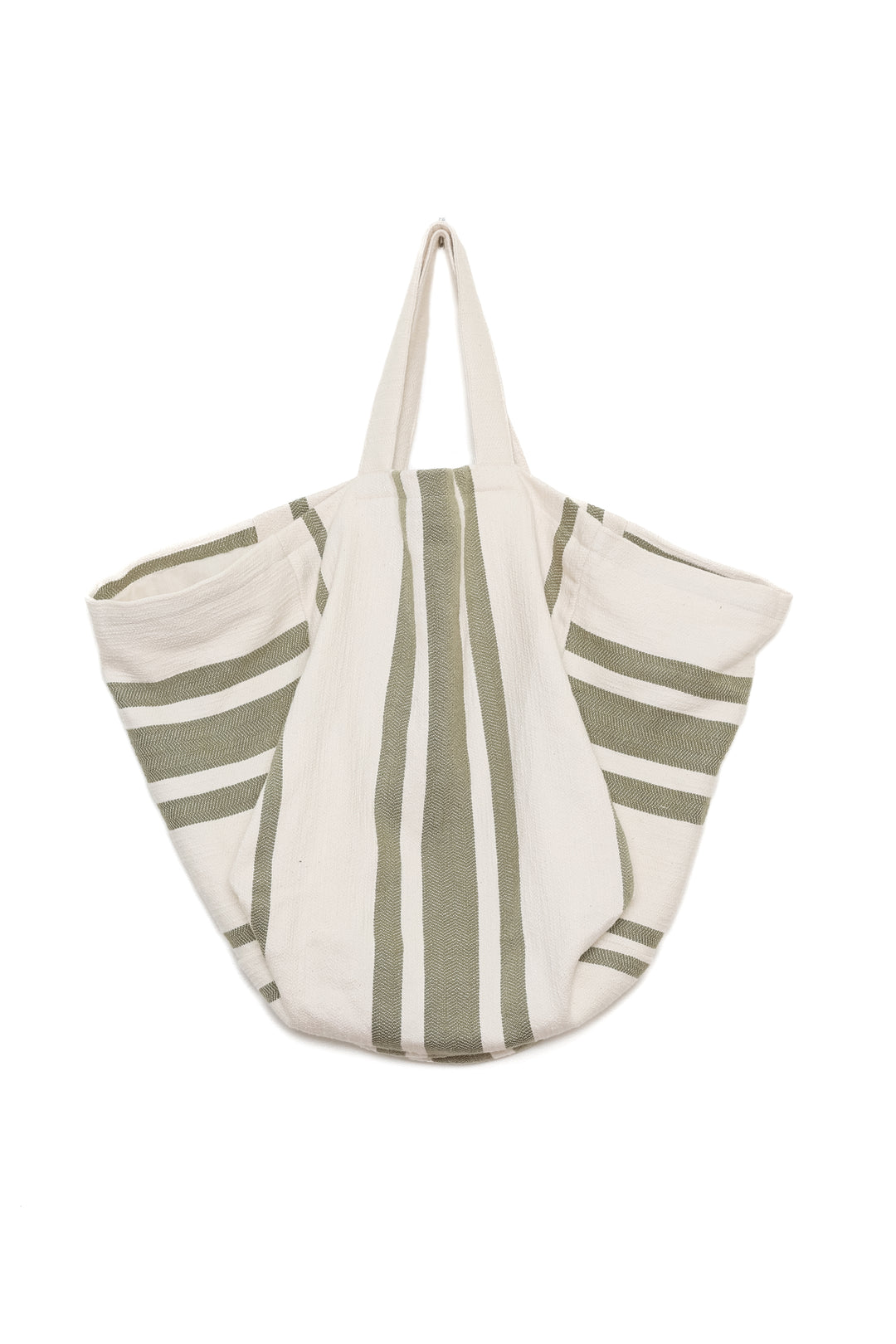 oversized white and olive green striped Turkish cotton tote bag on a white background #colour_olive