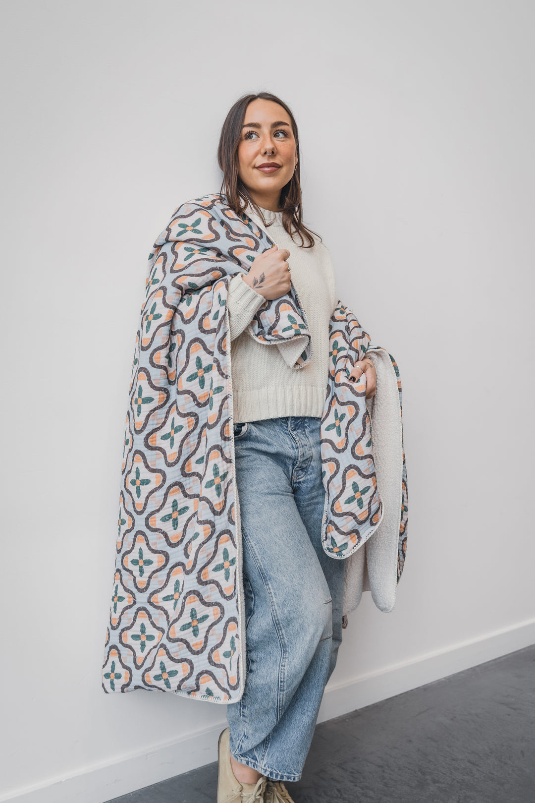 THE MOSAIC | Block Print Sherpa Lined Throw