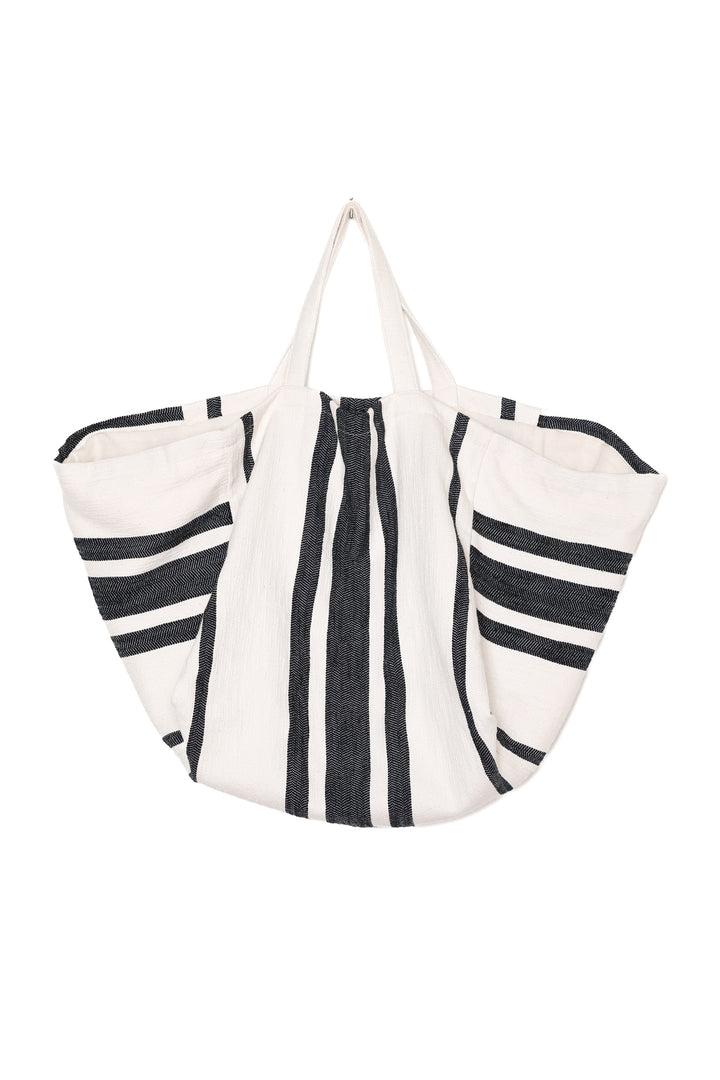 oversized white and black striped Turkish cotton tote bag on a white background #colour_black