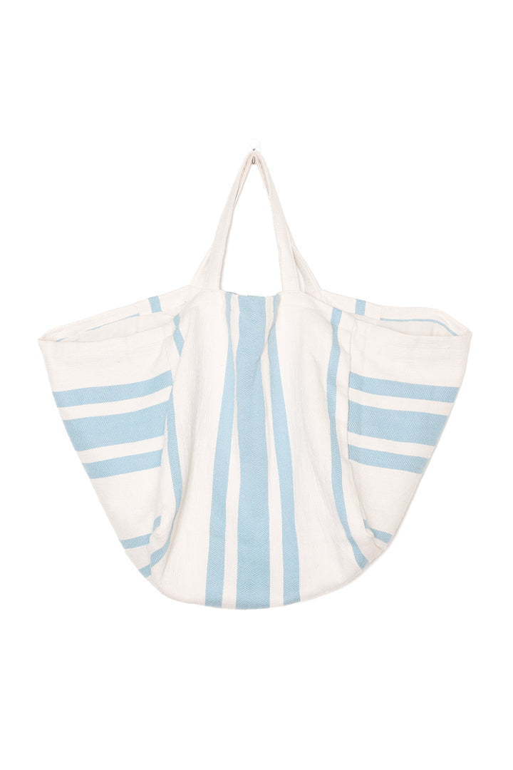 oversized white and light blue striped Turkish cotton tote bag on a white background #colour_blue